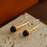 Niche Drop - shaped Agate Texture Ear Hook Earrings - floysun