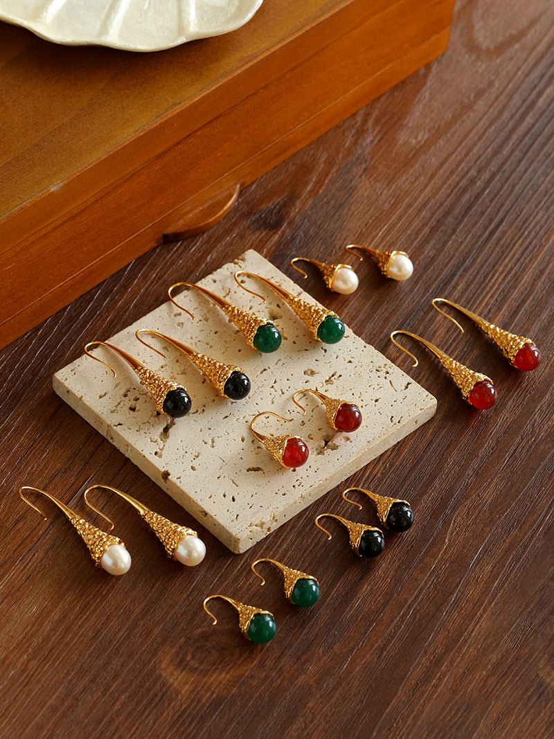 Niche Drop - shaped Agate Texture Ear Hook Earrings - floysun