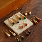 Niche Drop - shaped Agate Texture Ear Hook Earrings - floysun