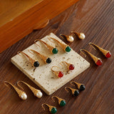 Niche Drop - shaped Agate Texture Ear Hook Earrings - floysun