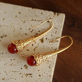 Niche Drop - shaped Agate Texture Ear Hook Earrings - floysun