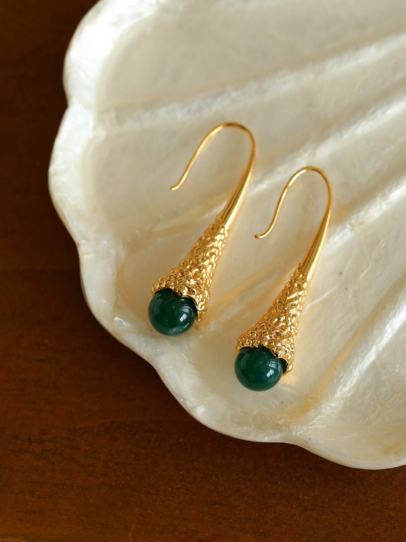 Niche Drop - shaped Agate Texture Ear Hook Earrings - Green Agate - floysun