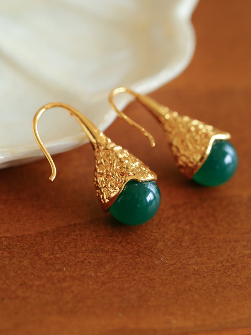 Niche Drop - shaped Agate Texture Ear Hook Earrings - Green Agate - floysun