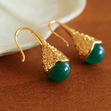 Niche Drop - shaped Agate Texture Ear Hook Earrings - Green Agate - floysun