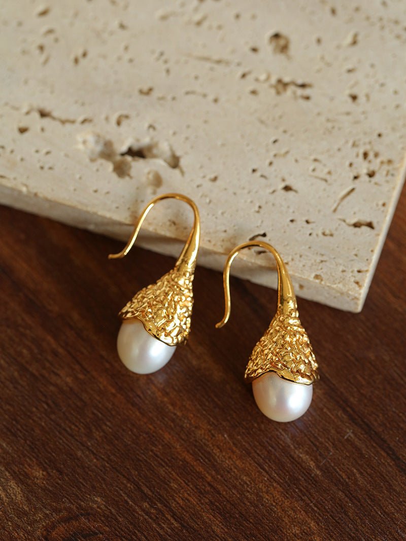 Niche Drop - shaped Agate Texture Ear Hook Earrings - Pearl Style - floysun