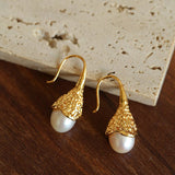 Niche Drop - shaped Agate Texture Ear Hook Earrings - Pearl Style - floysun