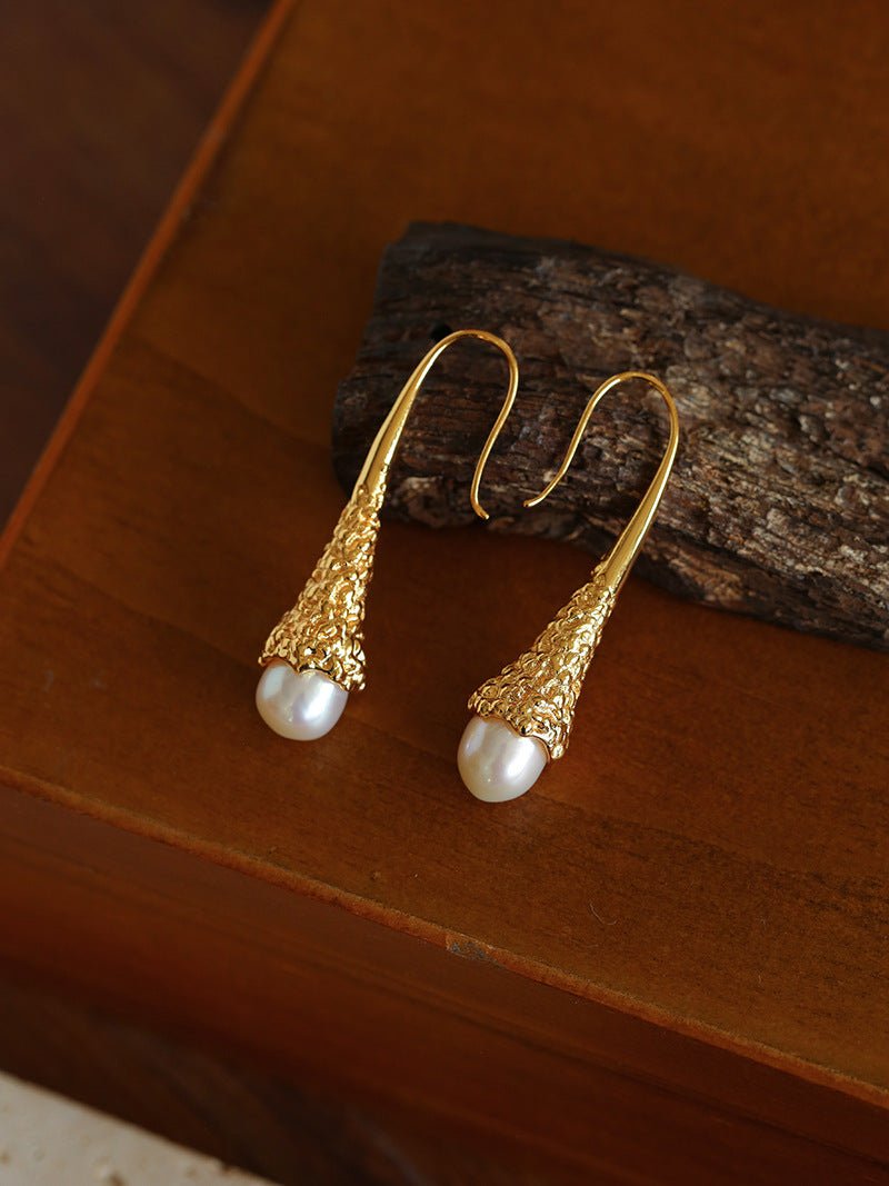 Niche Drop - shaped Agate Texture Ear Hook Earrings - Pearl Style - floysun