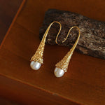 Niche Drop - shaped Agate Texture Ear Hook Earrings - Pearl Style - floysun