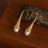 Niche Drop - shaped Agate Texture Ear Hook Earrings - Pearl Style - floysun