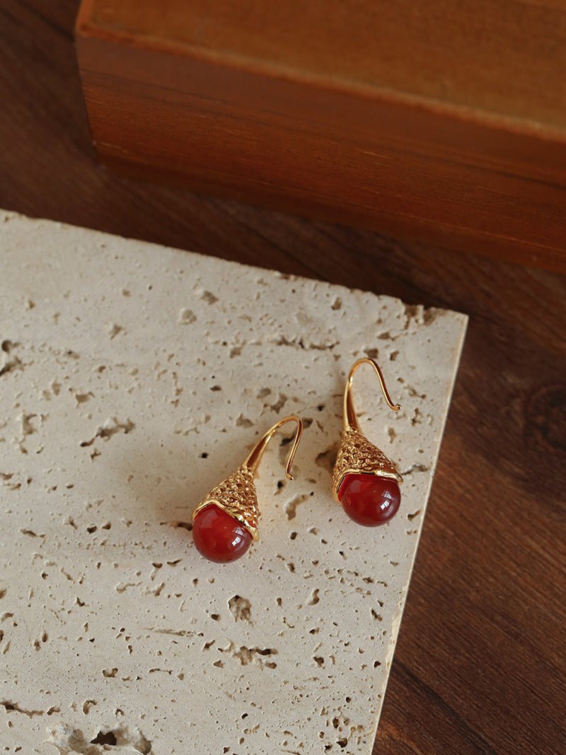 Niche Drop - shaped Agate Texture Ear Hook Earrings - Red Agate - floysun