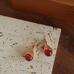 Niche Drop - shaped Agate Texture Ear Hook Earrings - Red Agate - floysun