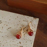 Niche Drop - shaped Agate Texture Ear Hook Earrings - Red Agate - floysun