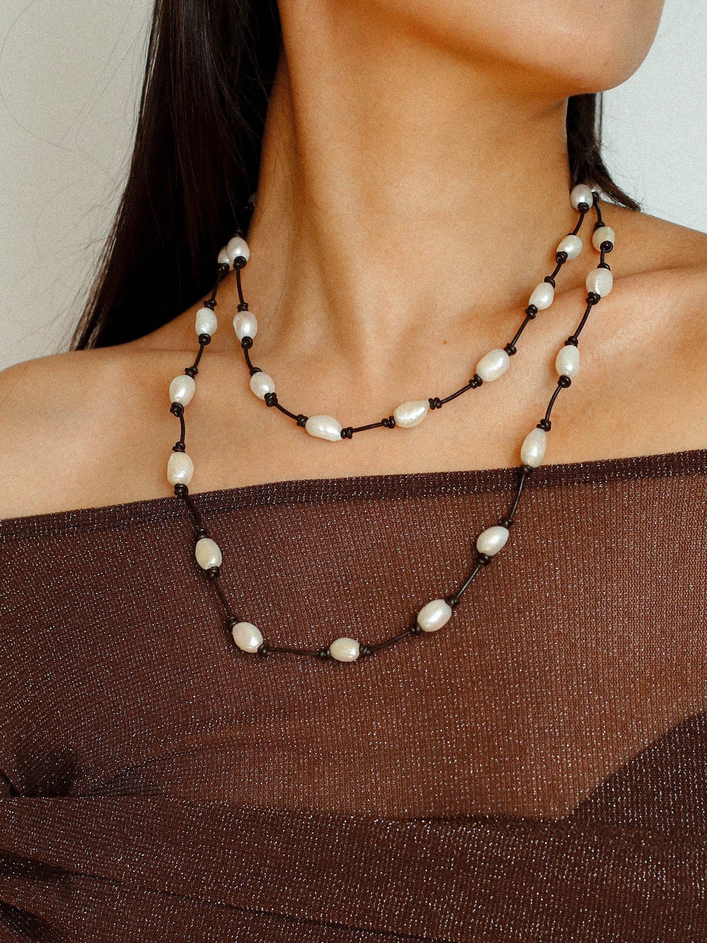 Niche Long Knotted Leather Pearl Long Necklace - floysun