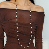 Niche Long Knotted Leather Pearl Long Necklace - floysun