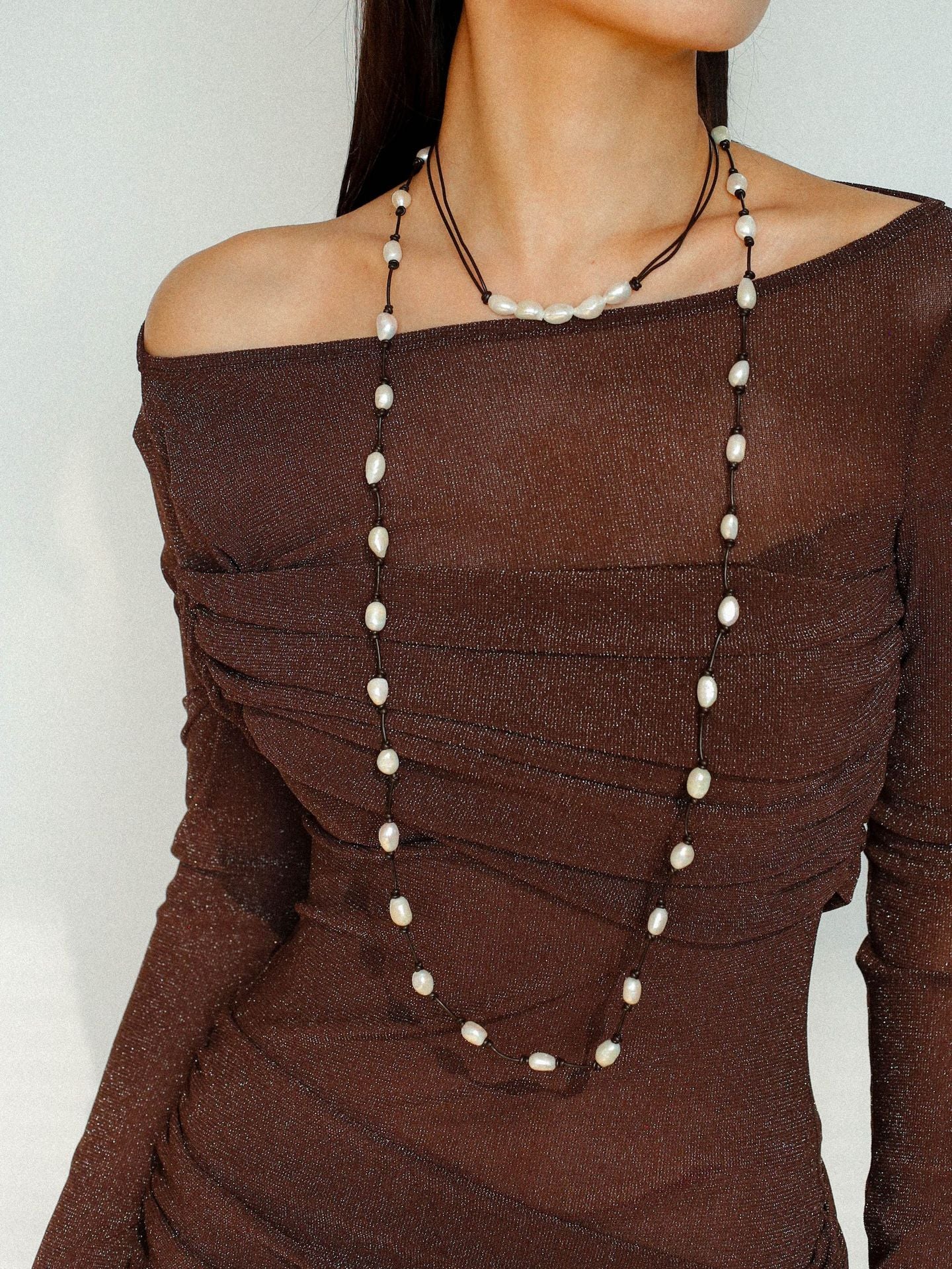 Niche Long Knotted Leather Pearl Long Necklace - floysun