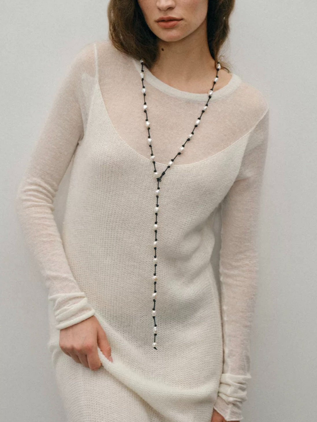 Niche Long Knotted Leather Pearl Long Necklace - floysun