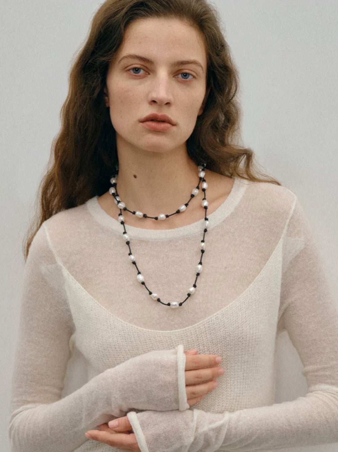 Niche Long Knotted Leather Pearl Long Necklace - floysun