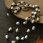 Niche Long Knotted Leather Pearl Long Necklace - floysun