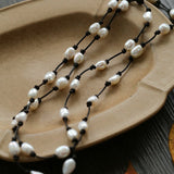 Niche Long Knotted Leather Pearl Long Necklace - floysun