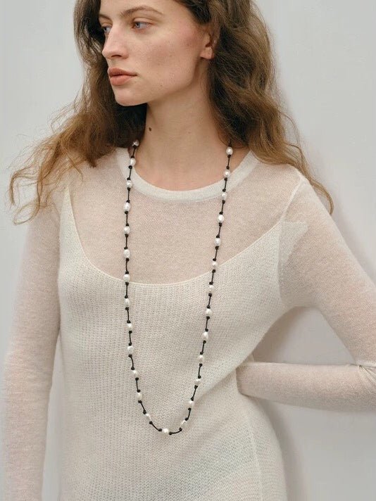 Niche Long Knotted Leather Pearl Long Necklace - floysun