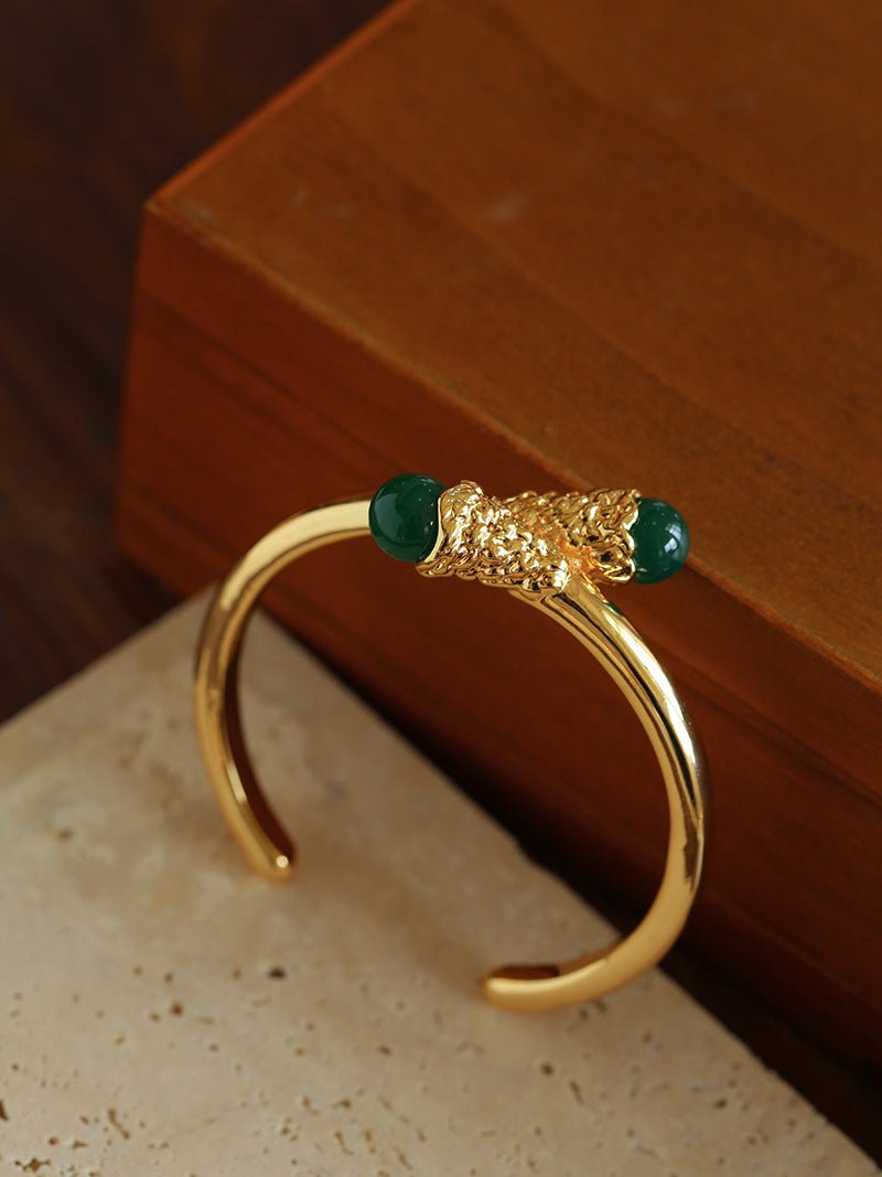 Niche Metal Wind Lava Water Drop Agate Open Bangle Bracelet - floysun
