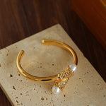 Niche Metal Wind Lava Water Drop Agate Open Bangle Bracelet - floysun