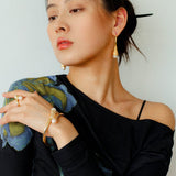 Niche Metal Wind Lava Water Drop Agate Open Bangle Bracelet - floysun