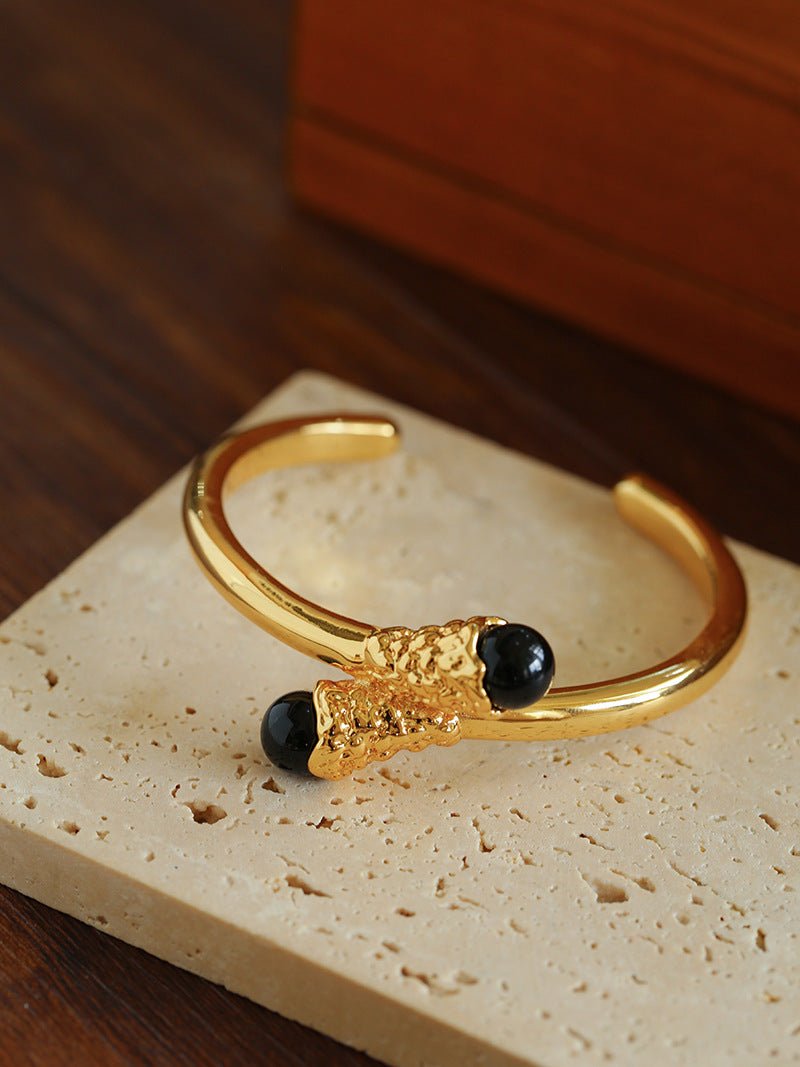 Niche Metal Wind Lava Water Drop Agate Open Bangle Bracelet - floysun