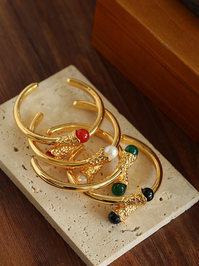 Niche Metal Wind Lava Water Drop Agate Open Bangle Bracelet - floysun