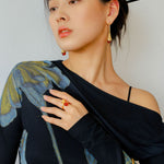 Niche Metal Wind Lava Water Drop Agate Open Bangle Bracelet - floysun