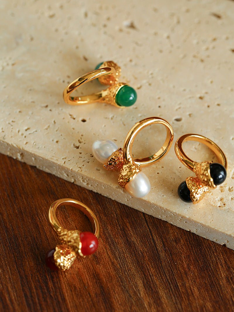 Niche Metal Wind Lava Water Drop Agate Open Ring - floysun