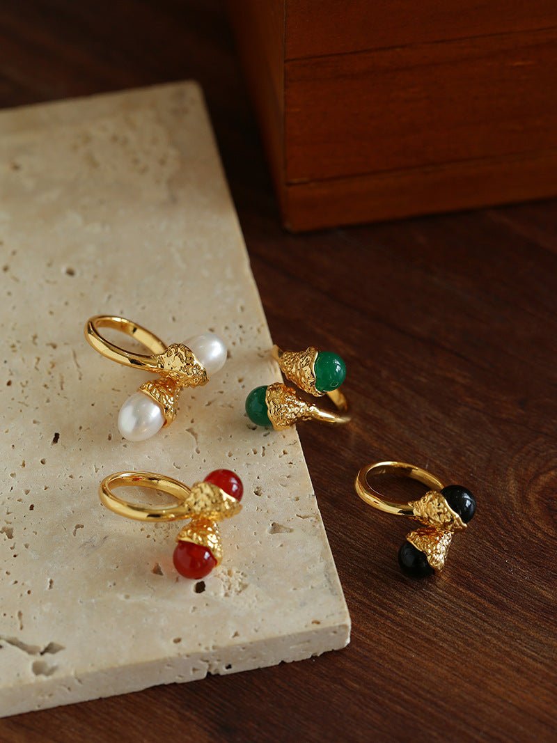Niche Metal Wind Lava Water Drop Agate Open Ring - floysun