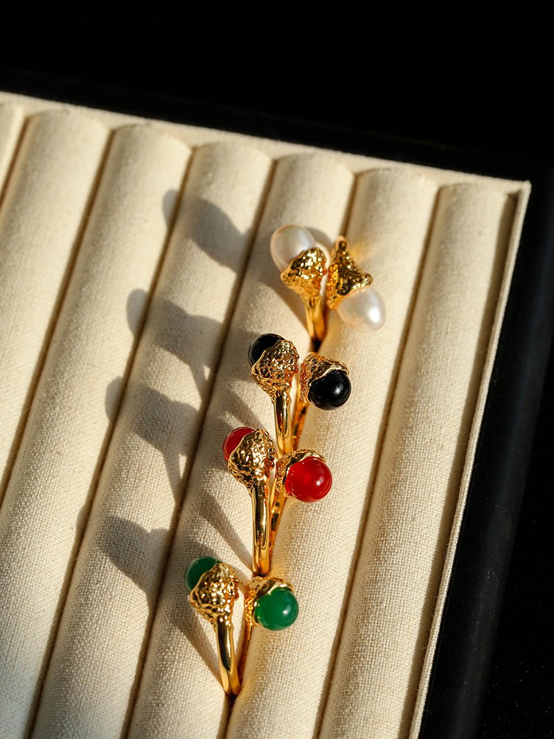 Niche Metal Wind Lava Water Drop Agate Open Ring - floysun