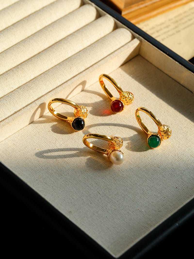 Niche Metal Wind Lava Water Drop Agate Open Ring - floysun