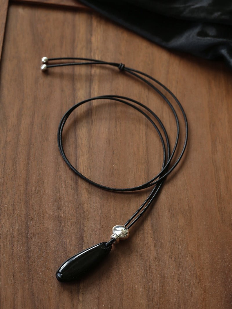 Noir Drop – Adjustable Black Onyx Teardrop Necklace - floysun