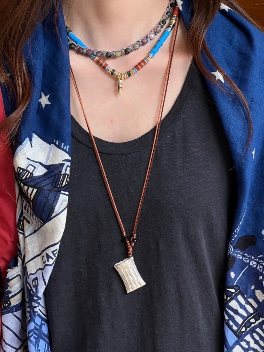 Nomadic Woven Basket & Flask Pendant Necklace - floysun