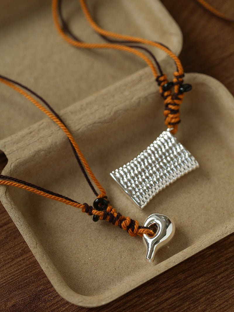 Nomadic Woven Basket & Flask Pendant Necklace - floysun