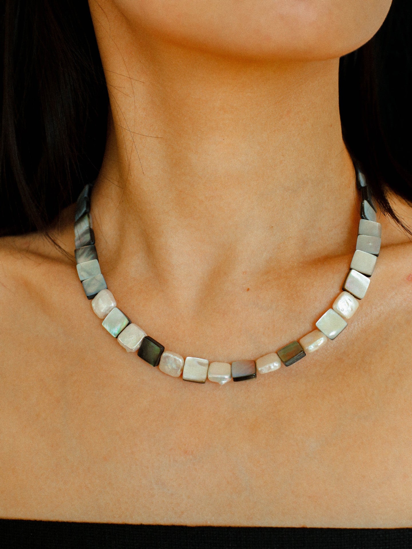 Ocean Mirage – Square Grey MOP & Baroque Pearl Beaded Necklace - floysun