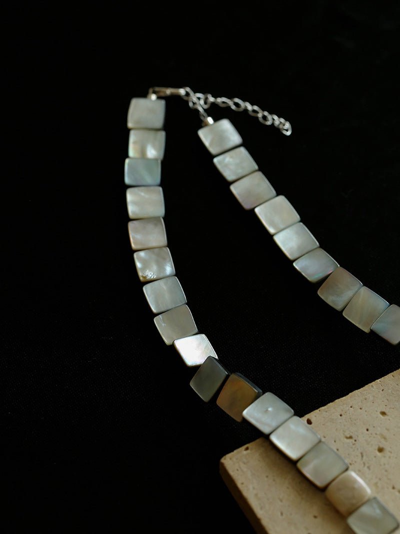 Ocean Mirage – Square Grey MOP & Baroque Pearl Beaded Necklace - floysun