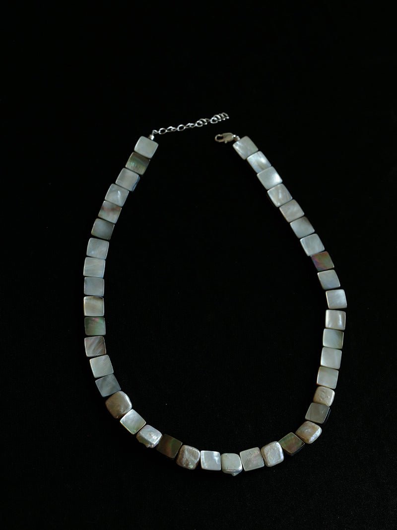 Ocean Mirage – Square Grey MOP & Baroque Pearl Beaded Necklace - floysun