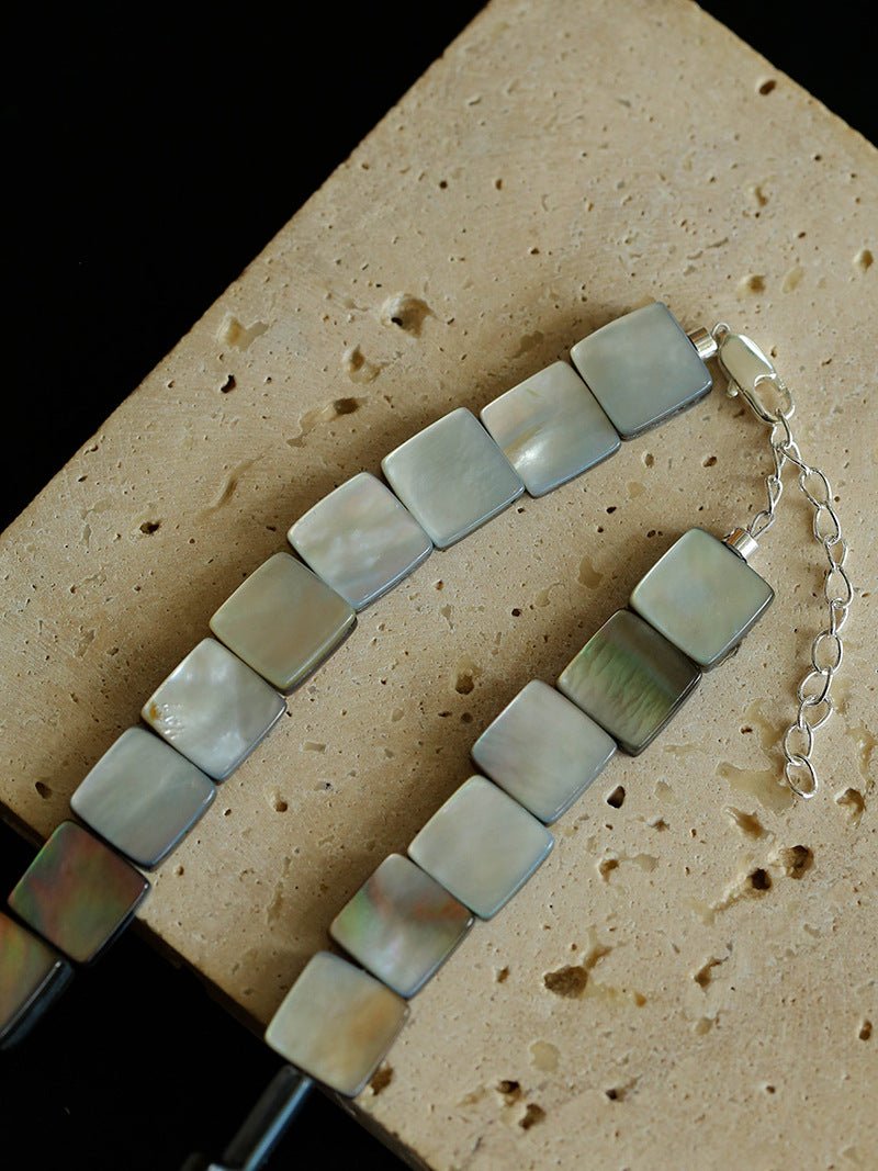 Ocean Mirage – Square Grey MOP & Baroque Pearl Beaded Necklace - floysun