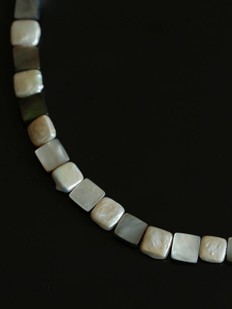 Ocean Mirage – Square Grey MOP & Baroque Pearl Beaded Necklace - floysun