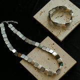 Ocean Mirage – Square Grey MOP & Baroque Pearl Beaded Necklace - floysun