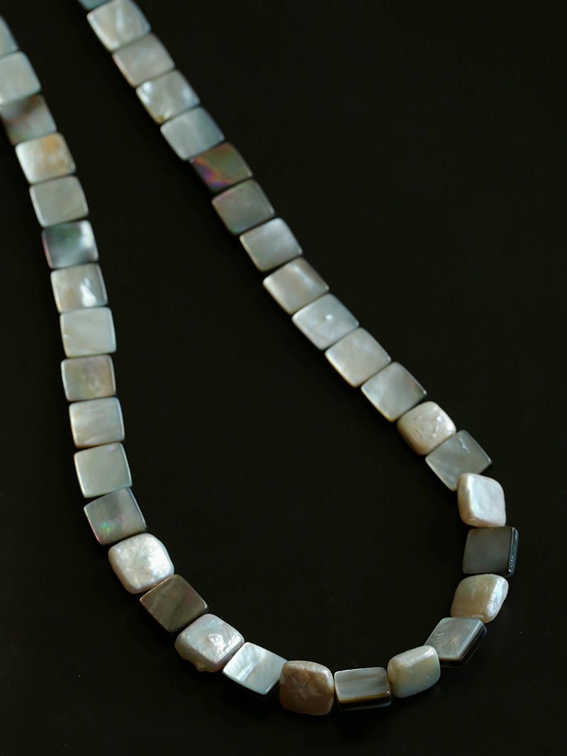 Ocean Mirage – Square Grey MOP & Baroque Pearl Beaded Necklace - floysun