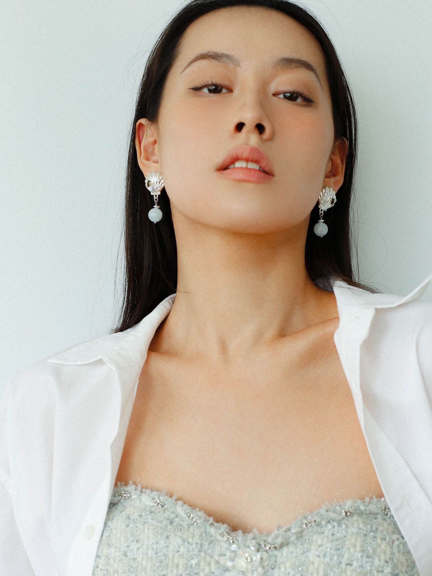 Ocean's Hidden Treasure Aquamarine Earrings Single Bead Design - floysun