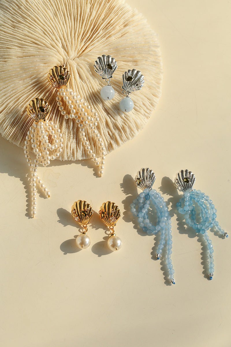 Ocean's Hidden Treasure Aquamarine Earrings Single Bead Design - floysun