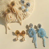 Ocean's Hidden Treasure Aquamarine Earrings Single Bead Design - floysun