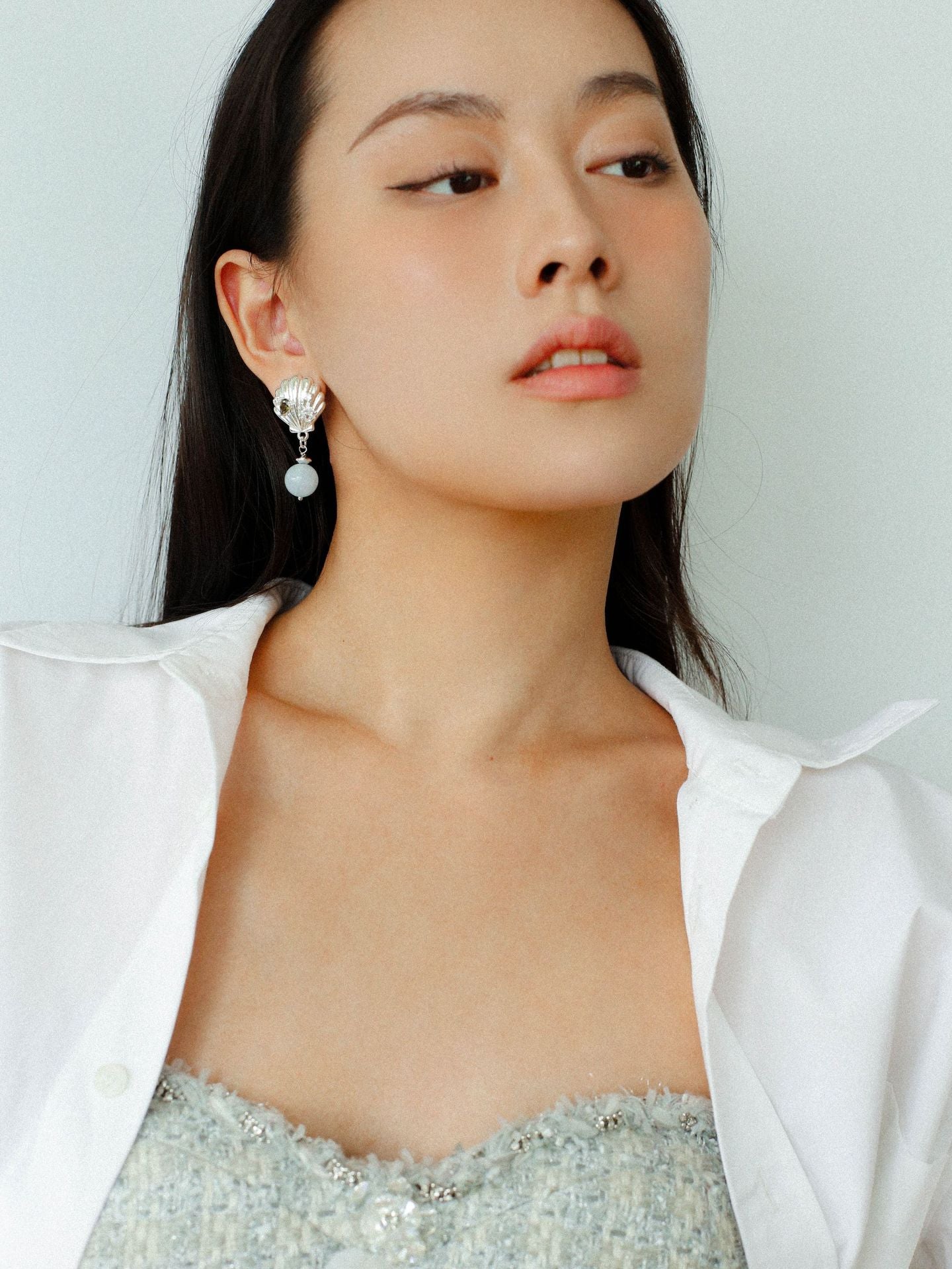 Ocean's Hidden Treasure Aquamarine Earrings Single Bead Design - floysun