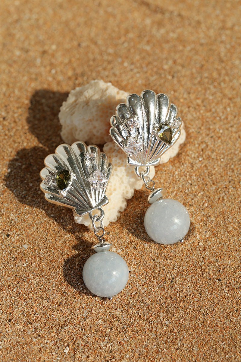 Ocean's Hidden Treasure Aquamarine Earrings Single Bead Design - floysun