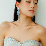 Ocean's Hidden Treasure Aquamarine Earrings Tassel Drop Design - floysun
